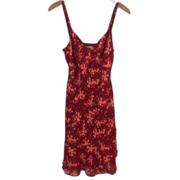 LOFT Red Floral Mini Dress Size 4 - Picture 1 of 12